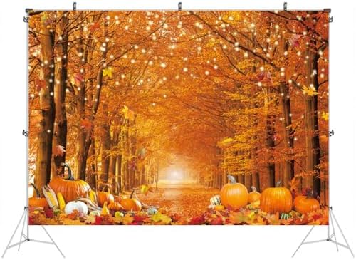 12x8FT Fall Photo Backdrop for Photography Thanksgiving Day Friendsgiving Autumn Forest Scenery Maple Leaves Background Pumpkin Party Decorations Banner Photo Props - Image 3