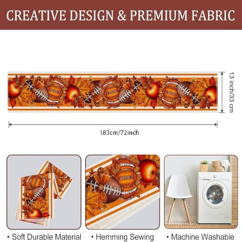 Fall Thanksgiving Table Runner 13x72 Inch - Buffalo Plaid & Pumpkin Bow Print, Stylish Autumn Home Kitchen Party Decoration - Image 7