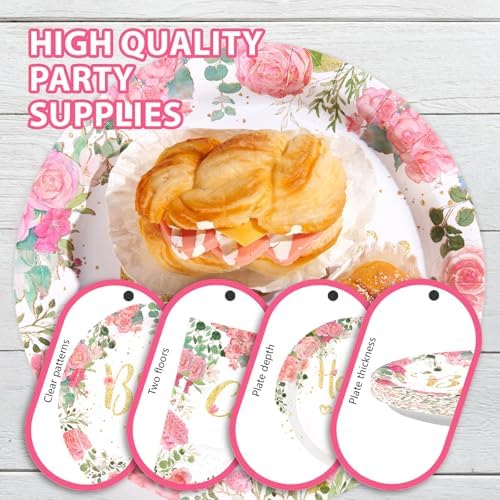 Grencian 96 Pcs Bachelorette Party Decorations Rose Gold Bride Shower Plates and Napkins Bride to Be Tableware Pink Flower and Gold Bachelorette Party Supplies for Engagement Wedding Party Favors - Image 6