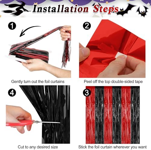ZATAYE 8 Pack Black Red Halloween Foil Curtain Streamer Decorations - Image 3