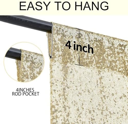 2×8FT-4PCS Champagne Sequin Backdrop Curtains Panels, Photography Backdrop Glitter Curtains Fabric Background for Christmas Wedding Party Decor - Image 5
