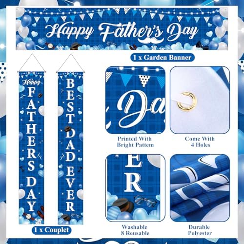 Smoothnovelty 3 Pcs Blue Happy Father's Day Banner - Image 2