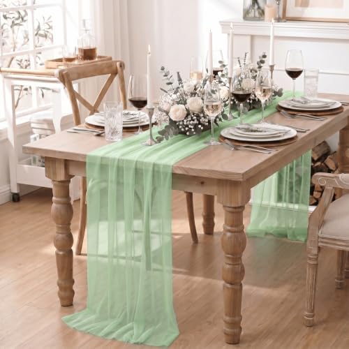 Artoid Mode Light Green Gauze Table Runner 28x120Inch, Seasonal Sheer Kitchen Dining Holiday Wedding Birthday Baby Shower Table Decor for Home Party - Image 3