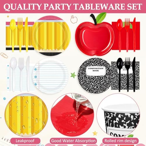 450 Pcs Back to School Tableware Set, Serve 50, Red Yellow - Image 3
