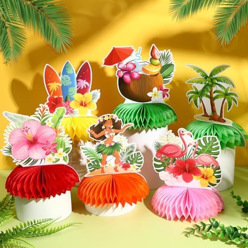 JULMELON 8Pcs Hawaiian Luau Party Decorations, Honeycomb Centerpieces - Image 5