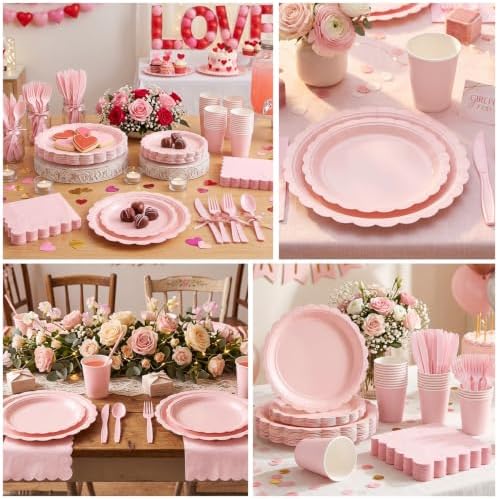 Vyntra 175 Pcs Light Pink Paper Plates and Napkins Party Supplies - Image 5