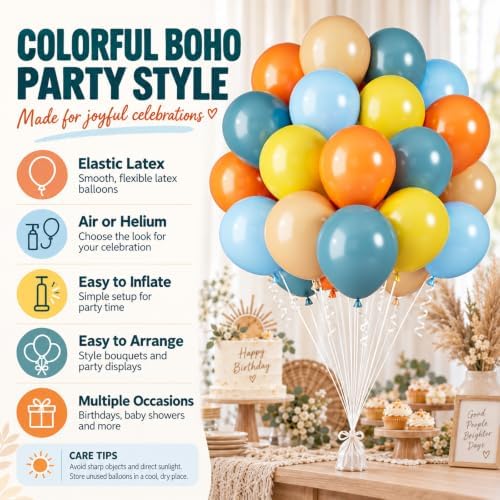 Blue Balloons, Yellow Orange for Boys Birthday Baby Shower Boho Son Party - Image 3