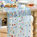 Artoid Mode Blue Embroidery Daisy Gauze Table Runner 120 Inch 10FT by ArtoidMode