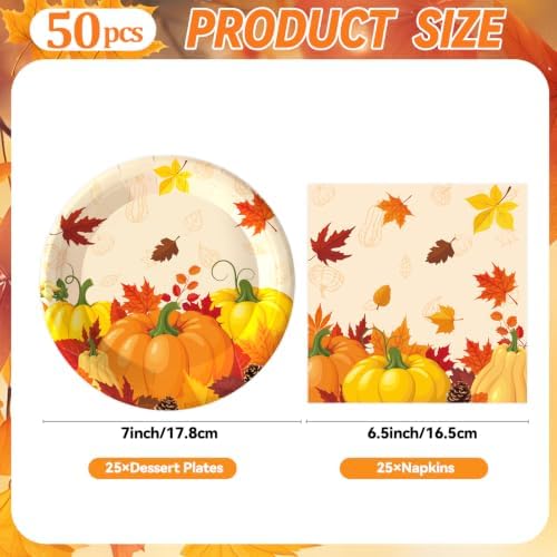 50PCS Fall Paper Plates and Napkins, 7inch Thanksgiving Party Decorations - Image 2