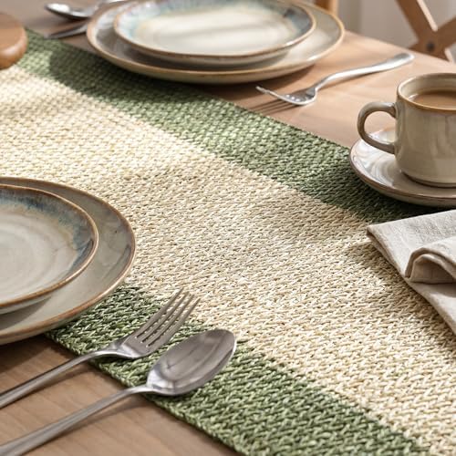 Artoid Mode Dark Green Farmhouse Rustic Paper Braided Table Runner, Seasonal Christmas Woven Kitchen Dining Table Decoration for Home Party Decor 12x36 Inch - Image 3