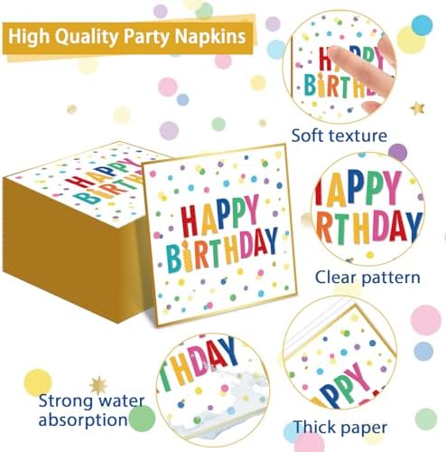 96PCS Polka Dot Plates Tableware Set Supplies Happy Birthday Cake Dessert Scalloped Paper Plates Napkins Tableware Set Polka Dot Theme Colorful Birthday Plate Dinnerware Decoration for 24 Guests - Image 4
