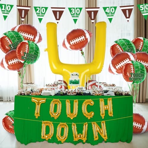 Football Party Supplies Kit - Touchdown Letter Balloon, Goal Post & Football Shaped Foil Balloons, Round 'Touchdown!' Foil Balloons, and Banner for Birthday, Game day, Tailgate Party Decorations - Image 3
