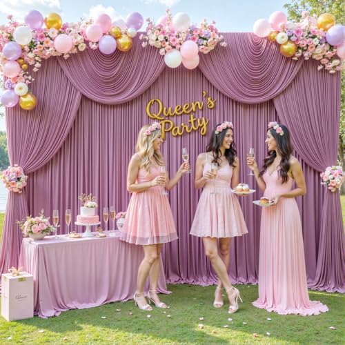 8 Panels Dusty Pink Backdrop Curtain for Wedding Parties Wrinkle Free Pink Photo Curtains Backdrop Drapes Fabric Decoration for Birthday Party Baby Shower 40ft(W) x 10ft(H) - Image 3