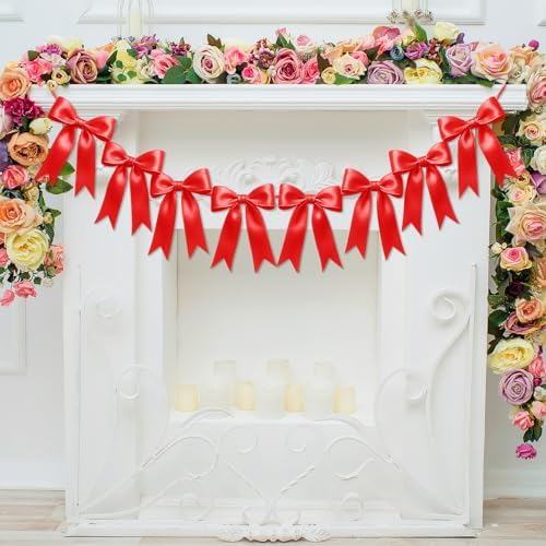 2 Strings of 16PCS Red Bow Garlands Banner Decoration,Pre-Strung Satin Ribbon Ornaments for Birthday,Bachelorette Party, Bridal Shower,Wedding,Engagement, Baby Shower,Graduation Decor,Valentine's Day - Image 7