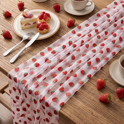 8 Pcs Strawberry Table Runners 29 x 70 in Strawberry Tablecloth - Image 3