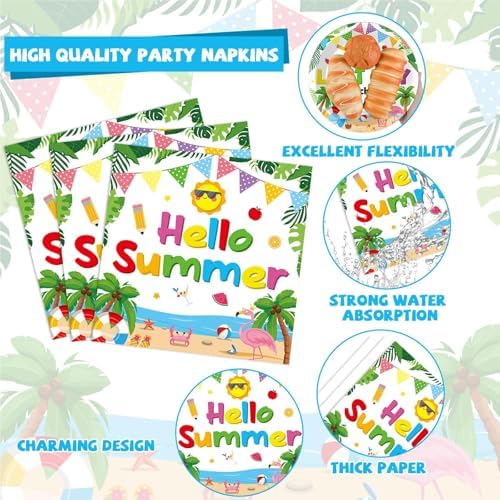 96 Pcs Happy Last Day of School Paper Party Plates and Napkins for Summer Tropical Beach Pool Supplies Summer End of School Year Dessert Tableware Set for 24 Guests Birthday Party Decorations - Image 4