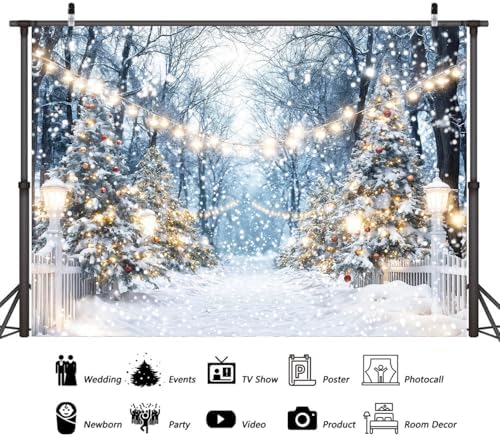 Winter Snowy Scene Forest Scene Backdrop Christmas Wonderland Snowflake Xmas Trees Landscape Photography Background for Family Holiday Party Decorations Banner Photo Studio Prop 6X4FT - Image 6