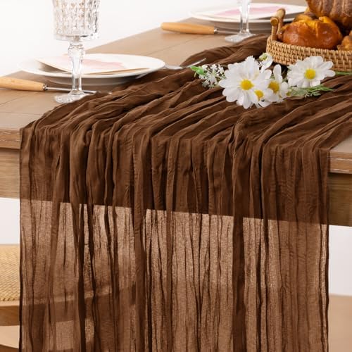 Fall Table Runner Brown Cheesecloth Table Runner Home Decor 10ft, 3 Pack - Image 2