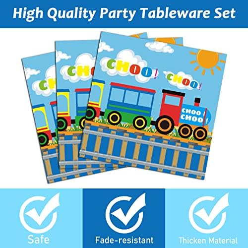 200Pcs Train Party Plates and Napkins Train Birthday Party Supplies Transportation Disposable Paper Decoration for Kids Birthday With Dinner Plates Dessert Plates Napkins Plastic Forks, Serves 50 - Image 4