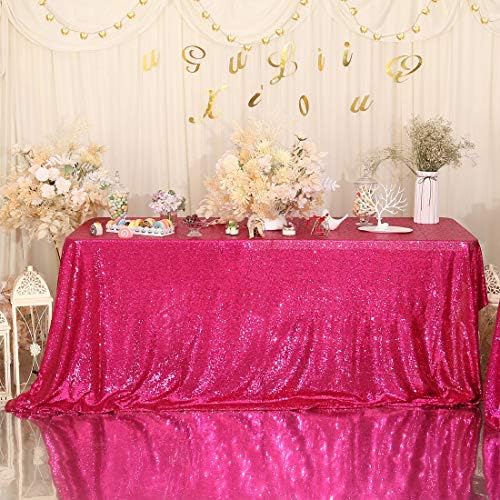 Eternal Beauty Hot Pink Sequin Tablecloth 60 x 120-Inch Sparkly Overlay Rectangle Glitter Table Cover for Wedding Party Birthday Decoration - Image 4