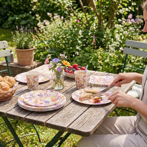 80 PCS Floral Paper Plates, Floral Wildflower Paper Plates and Napkins Party Supplies for Birthday Bridal Shower Picnic Tea Time, Serve for 20 Guests - Image 7