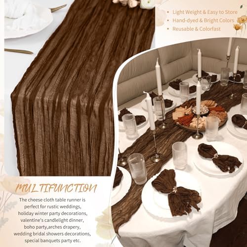 4 Pack Brown Cheesecloth Table Runner 17x108 Inches Boho Home Decor - Image 5