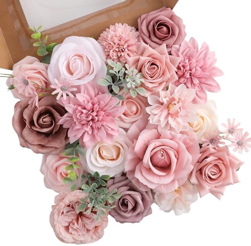 Floweroyal Artificial Flowers Fake Rose Flowers Dahlia with Stems for DIY Wedding Bridal Bouquets, Baby Shower, Floral Arrangement, Table Centerpieces, Home Decorations by FloweroyalCrafts