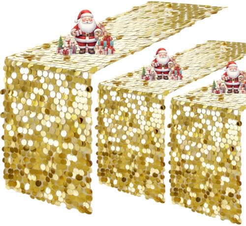 VHH Sequin Table Runner 12 x 108 inches Gold Table Runner, Glitter Runner for Party Wedding Birthday, Party Spring Easter Rustic, Birthday Supplies Decorations (3 Pack). by VHH