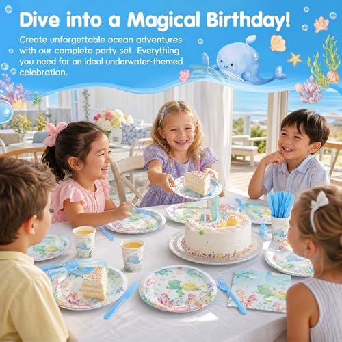 120PCS Under the Sea Party Supplies for Ocean Theme Baby Shower Birthday Party Underwater World Creatures Decorations Ocean Sea Animal Plate Cup Napkin Knives Forks for 20 Guests - Image 6