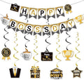 Happy Boss's Day Banner International Boss Day Paper Bunting Banner Boss's Day Best Boss Ever #1 Boss Party Banner for Office Wall Mantel Fireplace Party Hanging Decorations Supplies by JKQ