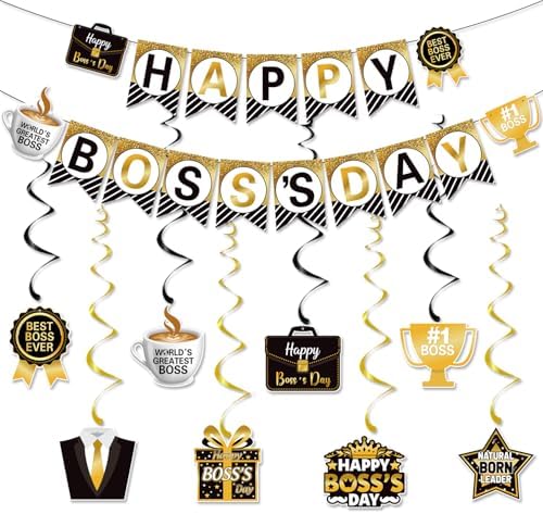Happy Boss's Day Banner International Boss Day Paper Bunting Banner Boss's Day Best Boss Ever #1 Boss Party Banner for Office Wall Mantel Fireplace Party Hanging Decorations Supplies by JKQ