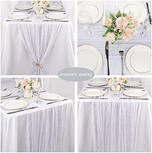 35x157 Inch White Cheesecloth Table Runner Boho Wedding Party Home Decor - Image 5