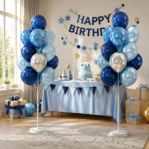 2 Sets of Chrome Blue Sliver Balloon Column Stand Kit, for Party Decor - Image 5