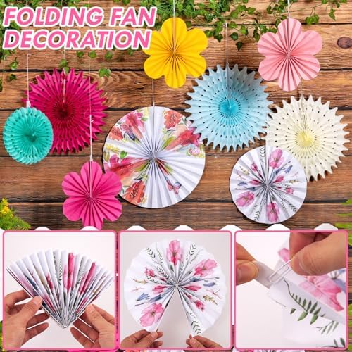 SUNBEAUTY Paper Flowers Decorations for Wall Tea Party Decoration Paper Fans Classroom Decoration Paper Floral Backdrop Decor for Valentines Day Mother's Day and Wedding, Set of 9 - Image 3