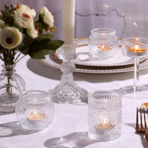 DARJEN 24Pcs Clear Votive Candle Holders - Glass Tea Light Candle Holder, Candle Holders Bulk, Embossed Candle Votives for Wedding Centerpiece & Home Decor (Pack of 3) - Image 3