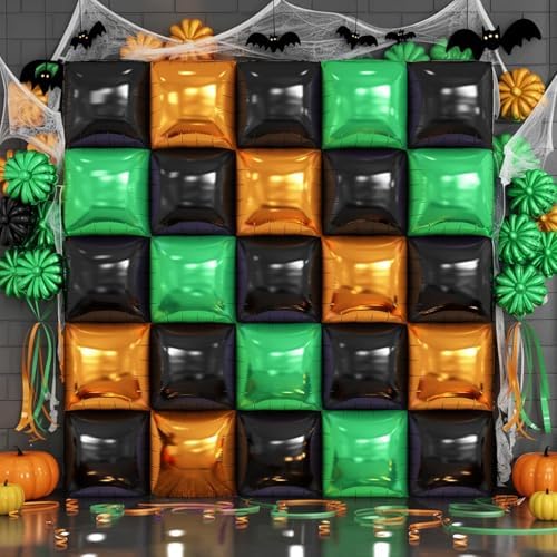 Black Orange Green Square Foil Balloon Wall,25Pcs Double Sided Balloons - Image 6