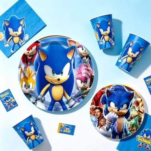 118 Pcs Sonic Birthday Party Supplies Set, anime Theme: 1Banner, 20Cups, 6Hanging Swirls, 30(Spoons+Forks+Knives), 1Tablecloth, 20Plates(9 inch), 20Plates(7 inch), 20Napkins - Image 5