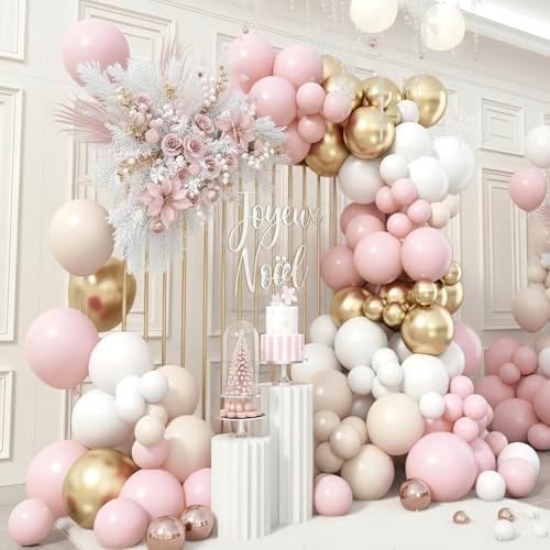 Pink Beige Gold Balloon Garland Arch Kit, 109 Pieces Blush Pastel Pink Peach Pink Gold Beige White Sand Latex Balloon Garland Kit for Girls Women Birthday Baby Bridal Shower Wedding Party Decorations - Image 4
