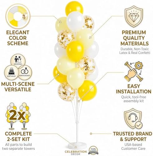 Hiins Pastel Yellow Balloons Tree Kit With Base,Pole for Party Decor - Image 3
