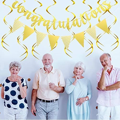 Outus Congratulations Banner with Triangle Flag 12 Swirls,Gold - Image 5