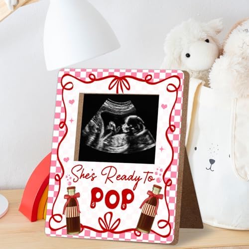 Retro Soda Fountain Baby Shower Decor Frame, She's Ready to Pop Baby Shower Decorations, New Mom Expecting Parents-to-Be Keepsake Gifts, Pregnancy Milestone Keepsake, Gender Reveal Gifts - Image 3