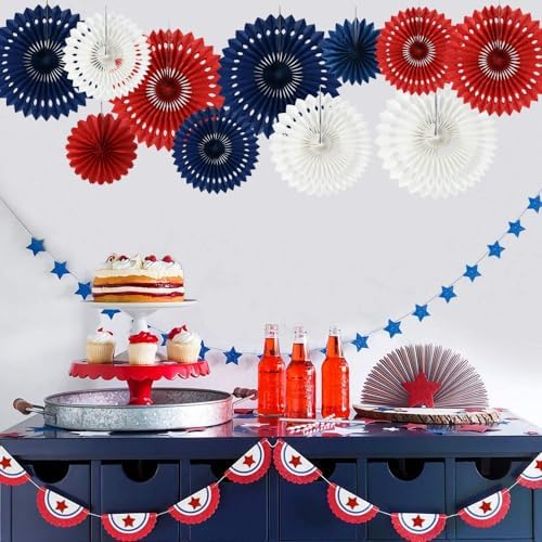 BEISHIDA Honeycomb Round Paper Fans Red White Blue Hanging Party Decoration - Image 5