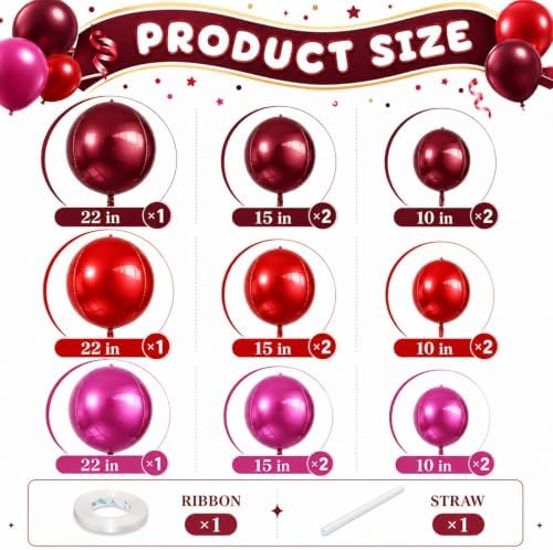 Togvu Burgundy Red Pink Balloons, 15PCS Different Sizes 4D Metallic Balloon - Image 4