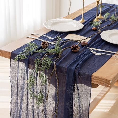 6Pcs Navy Cheesecloth Table Runner 120 Inches for Party Boho Home Decor by KEKETOARRANGE