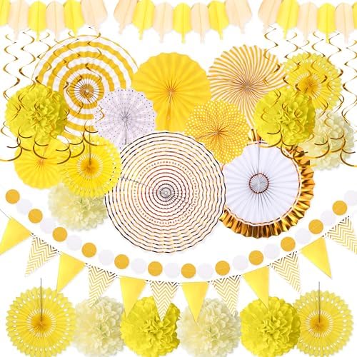 Moon Boat 35PCS Party Decorations Paper Fan Hanging Set - Birthday,Baby Shower,Lemon,Sunflower Theme Decor (Yellow) by MoonBoat