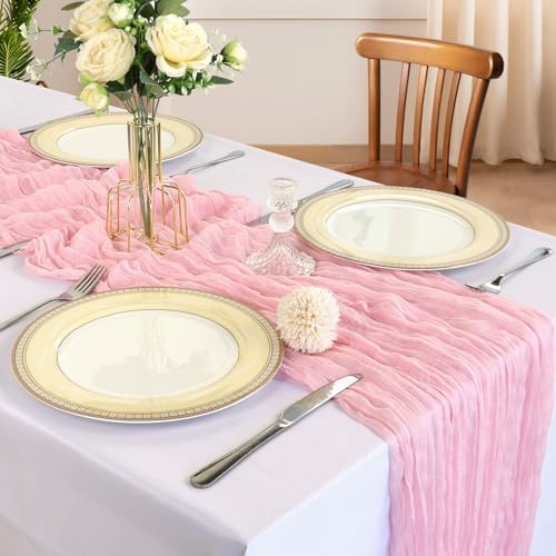 12 Pack 10Ft Pink Cheesecloth Table Runner 23 x 120 Inch - Image 2