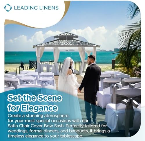 Leading Linens 10 pcs Silver 108"x8" Satin Bow Sash Chair Cover Decoration - Image 3