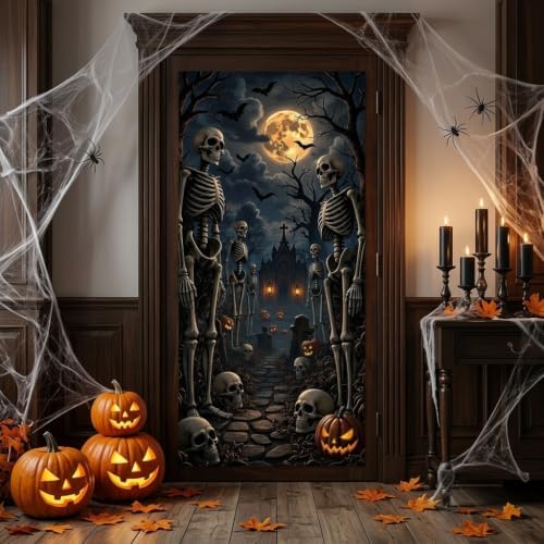 Halloween Skeleton Door Banner, Spooky Graveyard Backdrop for Front Porch - Image 3