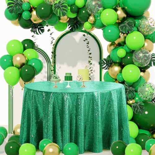Pufogu 120" Round Grass Green Sequin Tablecloth Glitter White Table Cloths for Birthday Wedding Bridal Baby Shower Party Decorations - Image 7