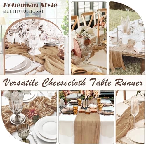 Nude Cheesecloth Table Runner 6 Pack 35" Boho Gauze Runner 120 inches Long Tablecloth Runner Rustic Sheer Fabric Bulk for Baby Shower Wedding Bridal Birthday Party Picnic Table Decorations - Image 5